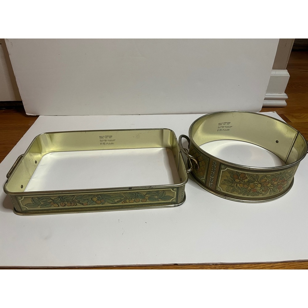 Vintage Pyrex Autumn Harvest Metal Cradles Set 232 Rectangular 624 Round Carrier